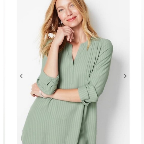 J.Jill Pintucked Popover Tunic in Mineral Sage Green Blouse Size Small Petite - Picture 13 of 13
